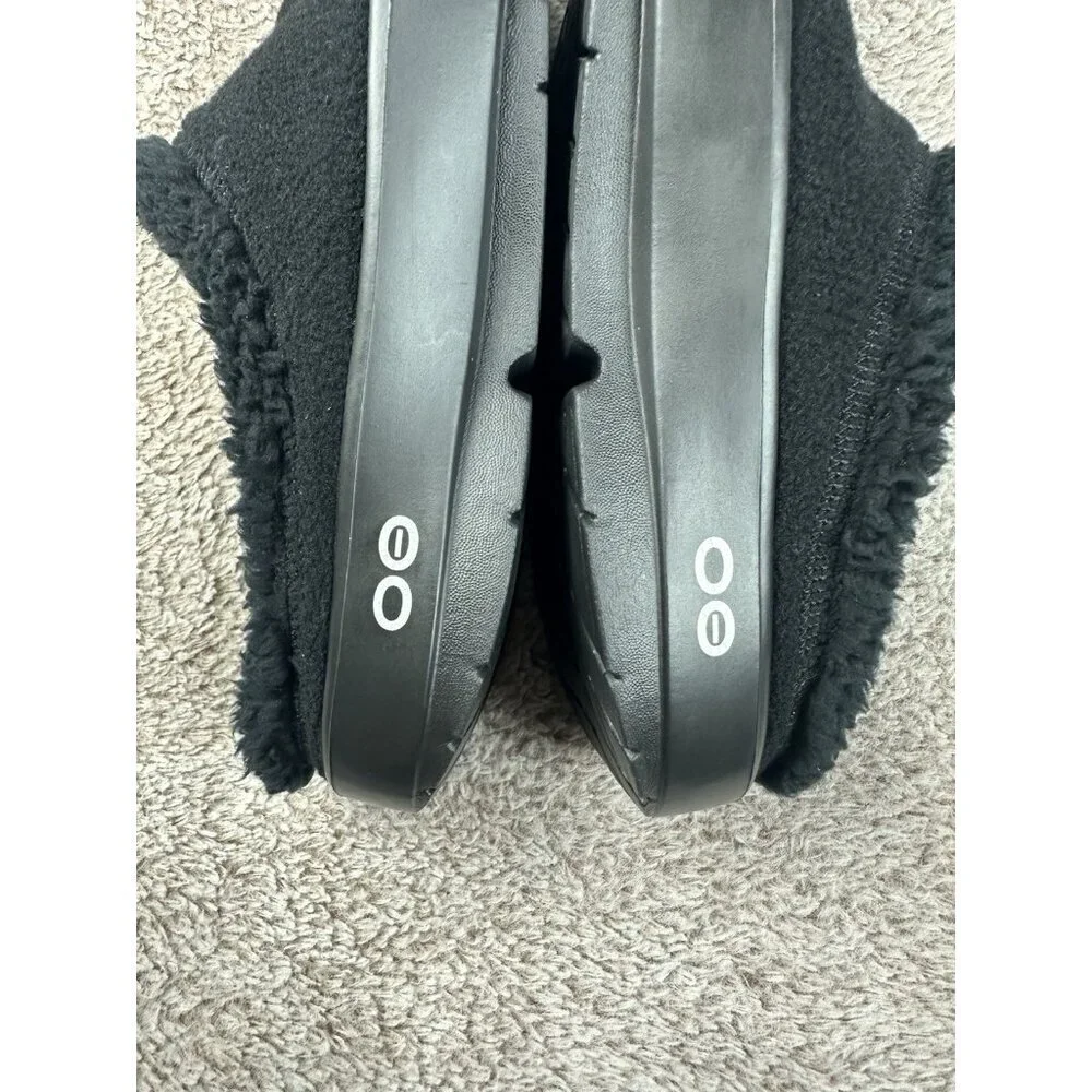 Oofos Oocoozie Black Mule Sherpa Fuzzy Recovery Slippers Men's Size 9.5 NWOB